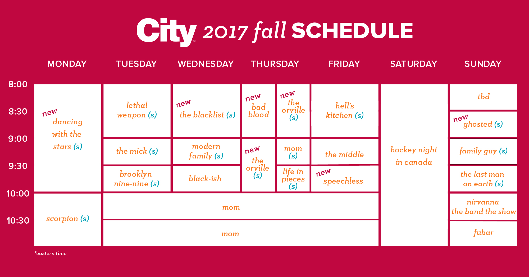Scheduled date. Schedule. TV Schedule. ABC announces Fall 2016 Schedule. ABC announces Fall 2017 Schedule.